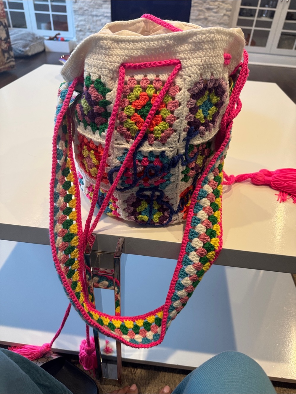 Authentic Like New Saint Barths Crochet Multicolor Bucket Bag